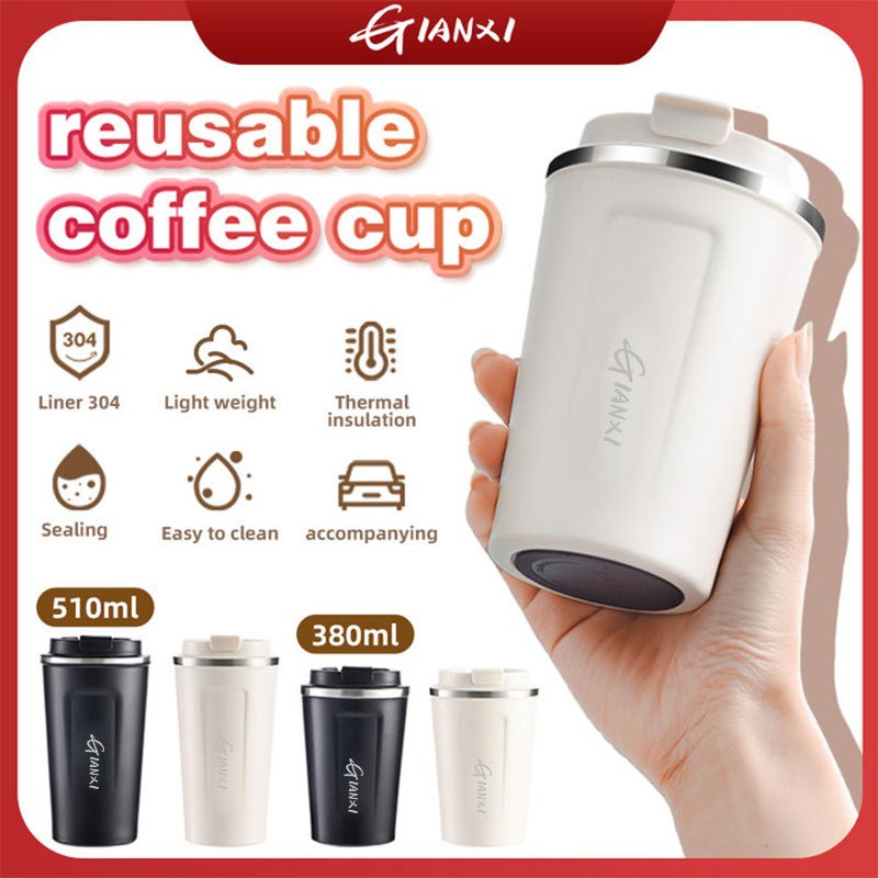 GIANXIReady-Stock380/510ml Insulated Tumbler 304 Stainless Steel Coffee Mug Car Thermos Mug Leak Proof Travel Thermos Cup with Screw on Lid