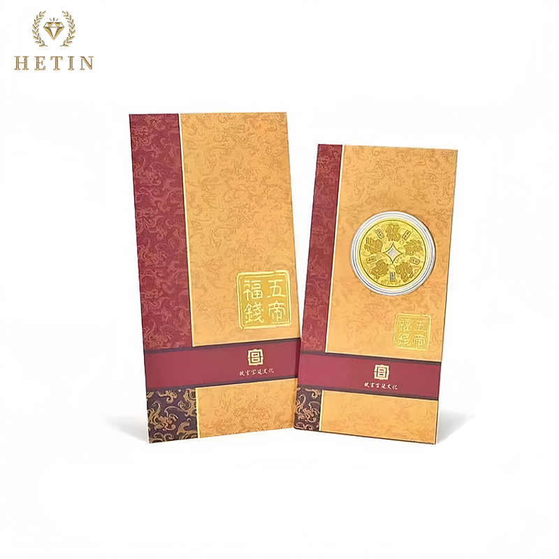 【HETIN】Five Blessings Imperial Gold Coins（0.2g）Pure Gold 999/24K Gold bar Set Gift