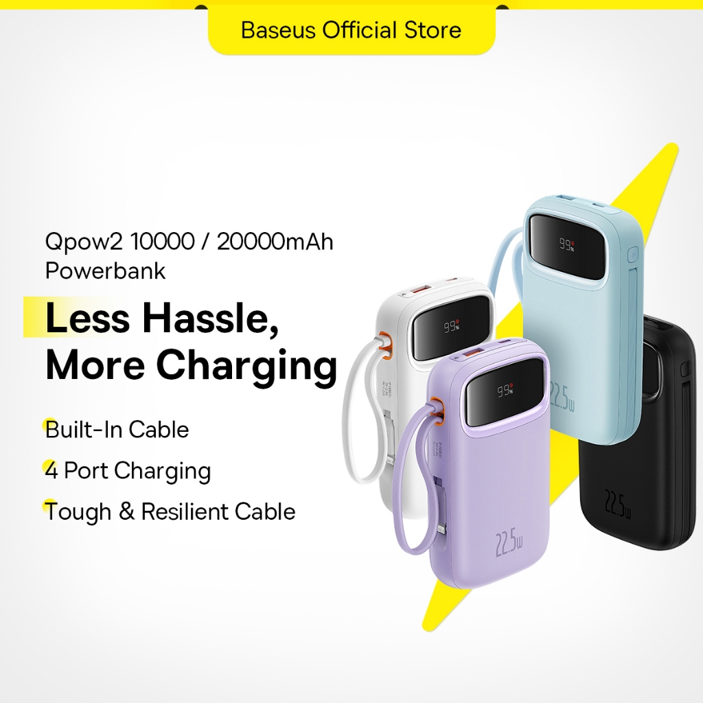Baseus Power Bank 20000mAh PD 22.5W 20W Fast Charging Powerbank Built in Dual-Cable Portable Charger Digital Display For Phone