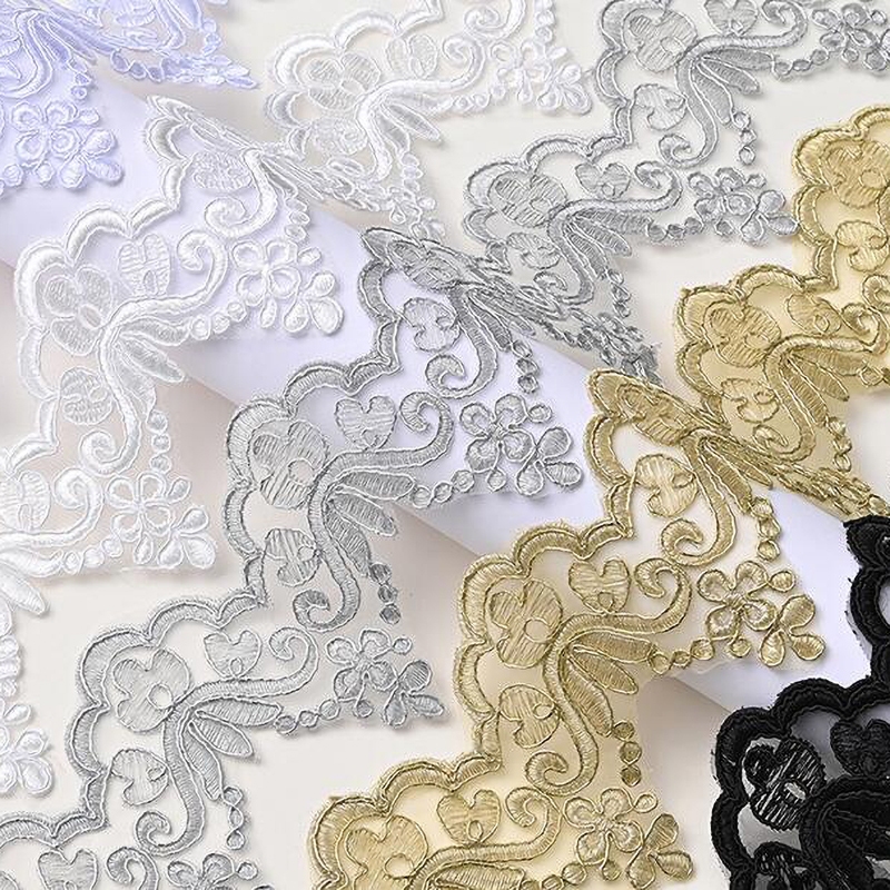 1Yard White Black Golden Embroidery Car Bone Lace Fabric For Wedding Dress 9CM Wide