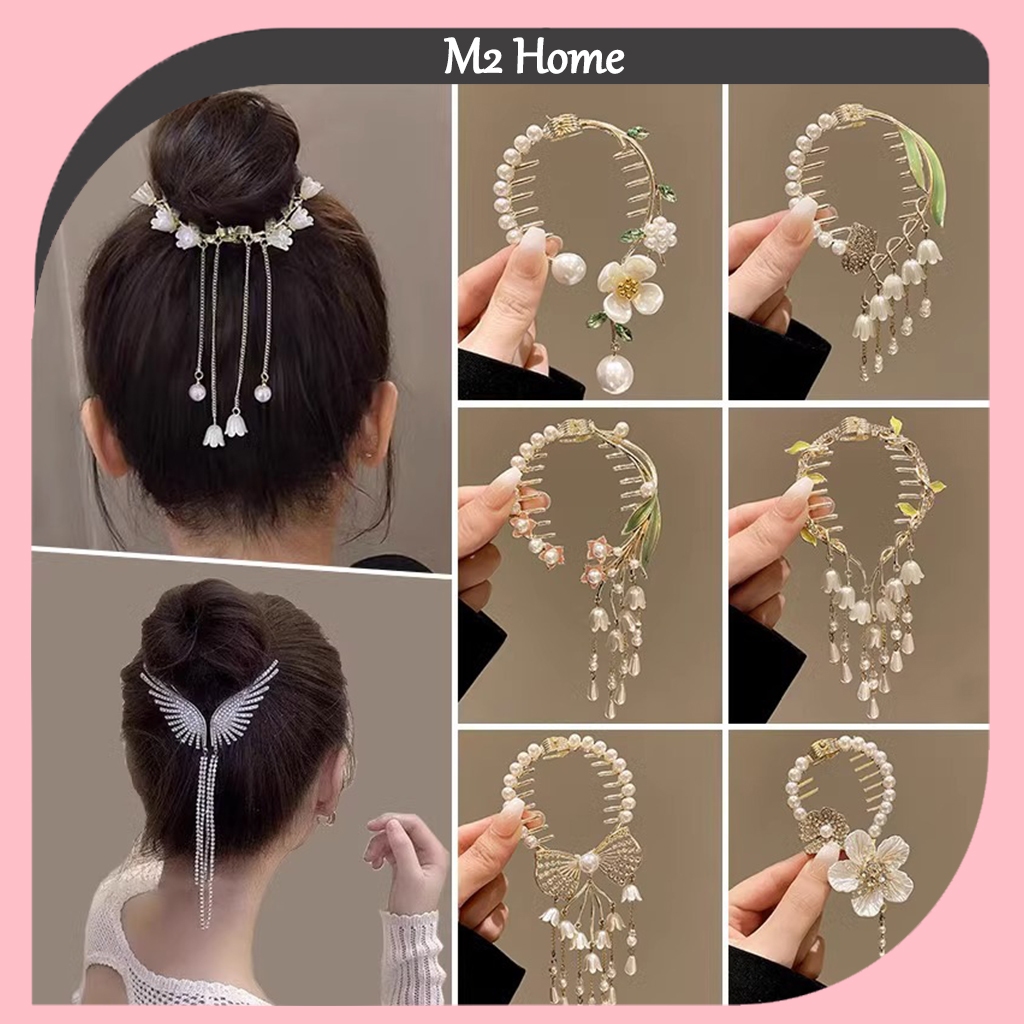 *Ready Stock*Hairbun Vintage Pearl Tassel Ponytail Clip Women High-end Sense Dish Hair Artifact Hairpin Metal Grabber Hair Accessory for The Back of The Head Jepit Rambut Jumbai