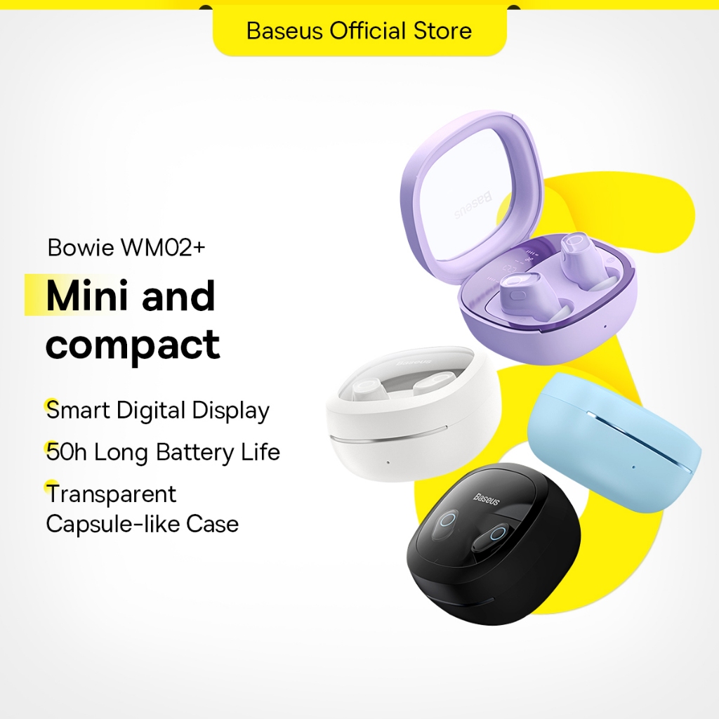 Baseus WM02+ Wireless Earphones TWS Bluetooth 5.3 Headphones Smart Display Rapid Charge 50 hours Long Battery Life