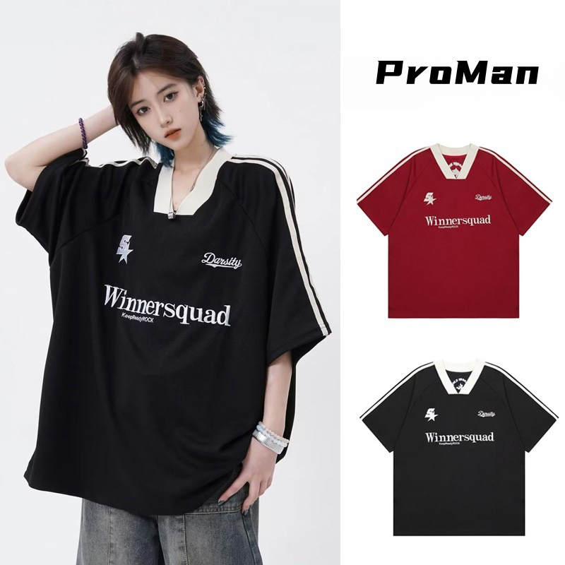 【From Perak】ProMan winnersquad t shirt Hip Hop Style Mesh oversize T-shirt Embroidered patterns Fashion trends Couple streetwear printed short sleeved men's jersey baggy baju tshirt jersey bola Lengan pendek lelaki dan wanita 男女街头感宽松短袖T恤