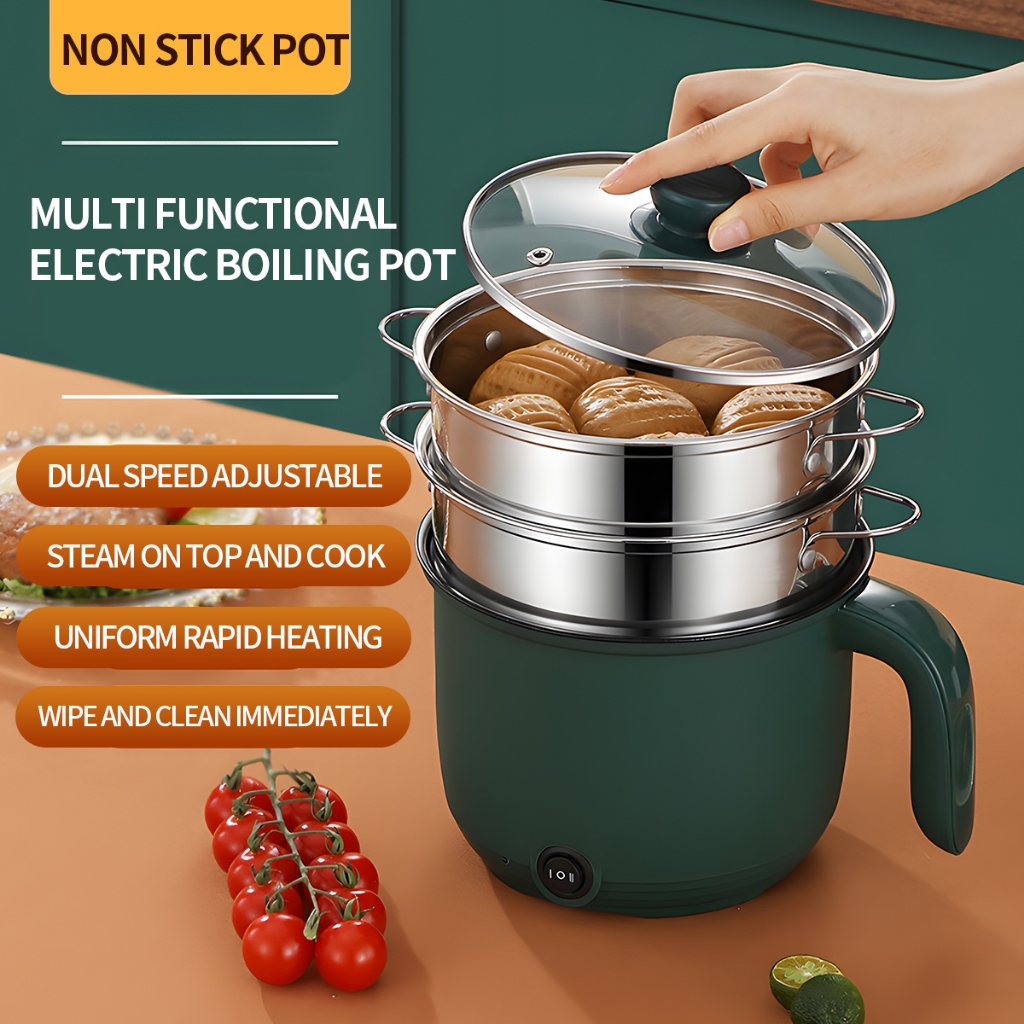 [READY STOCK] New Electric Frying Pot Stainless Steel Mini Rice Cooker Electric Frying Pan Rice Portable  Multifunctional Non-Stick Hot Pan