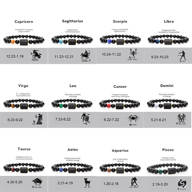 Handmade Twelve Constellations Beaded Bracelets Agate Healing Zodiac Bracelet For Men And Women Fashion Jewelry Birthday Gifts Aquarius Scorpio Libra Pisces Cancer Taurus Aries