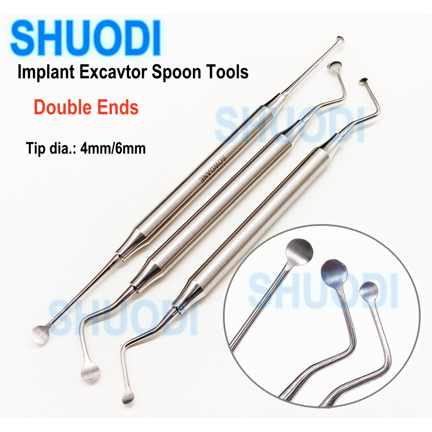 Dental Implant Surigcal Excavator Spoon 4mm/6mmOral Care Restorative Cavity Tool Round Tip Surgial Tools Double Ends