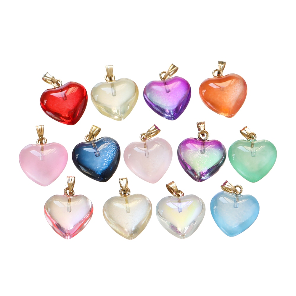 St. kunkka 2-10Pcs 16 * 19.5mm Glass Heart Pendant Colorful Romantic Love Pendant Made for DIY Necklace Pendant