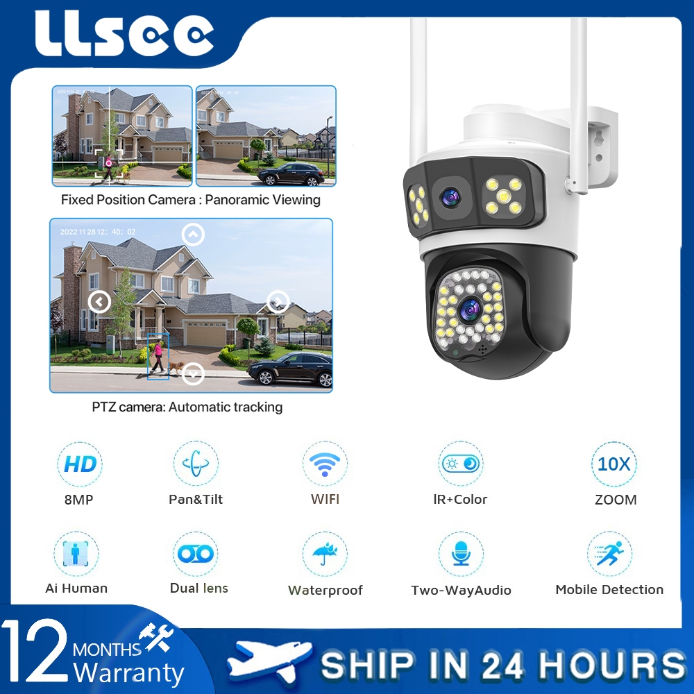 LLSEE, V380 Pro 4K, 8MP, CCTV camera, WIFI outdoor IP security camera, 10X optical zoom, two-way call, AI mobile tracking alarm, waterproof, support for Onvif