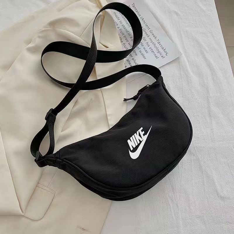 Ready stock Nk 2022 Korean Vintage Black Nylon Strap Bag Crossbody Bag Single Shoulder Bag Large Capacity Casual Sports Handbag Mobile Bag Chest Bag