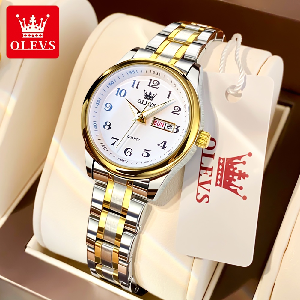 OLEVS Jam Tangan Perempuan Wanita Original Waterproof Genuine Ladies Watch Women Fashion Noble Elegant Stainless Steel Strap Wear-resistant Scratch-resistant Luminous Date 5567