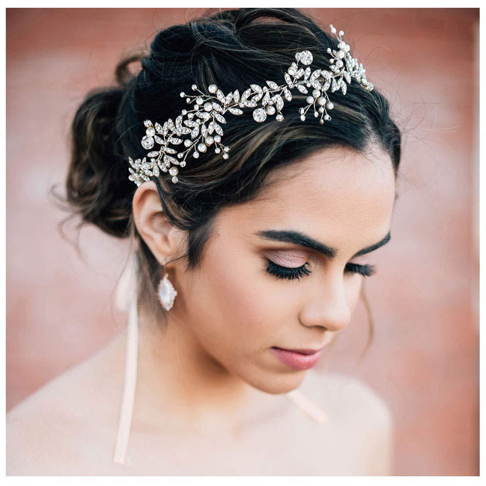 Handmade Rhinestone Leaf Bridal Tiara Royal Leaf Shape Crystal Hair Accessories Crown Pengantin for Wedding and Parties