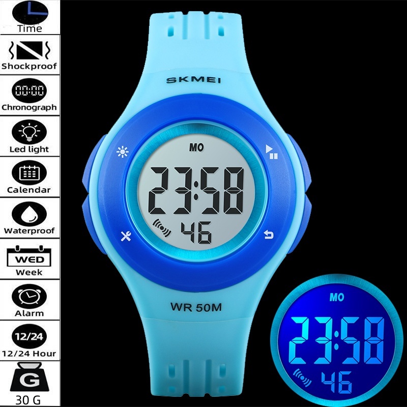 SKMEI Children's Digital Electronic LED Light Sport Style Waterproof Watches Week Date Display Alarm Clock