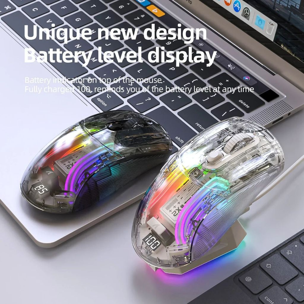 Attack Shark X2 PRO Wireless Bluetooth Gaming Mouse 3-Mode Connection RGB Light USB C Wired 2.4G Transparent Mouse