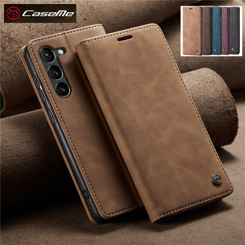 Hot Casing Samsung Galaxy S23 S22 S21 S20 Ultra S10 S9 S8 Plus S23 FE S10+ CaseMe Brand Brown Flip Stand Card Phone Bag Leather Wallet Cover Case