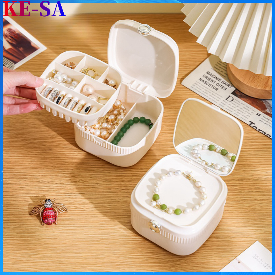 Multifunctional Double Layer Lipstick Earrings Ring Jewelry Storage Box with Mirror Jewelry Box Jewelry Box Jewelry Storage Cake Jewelry Box Ring Box Personalized Jewelry Box