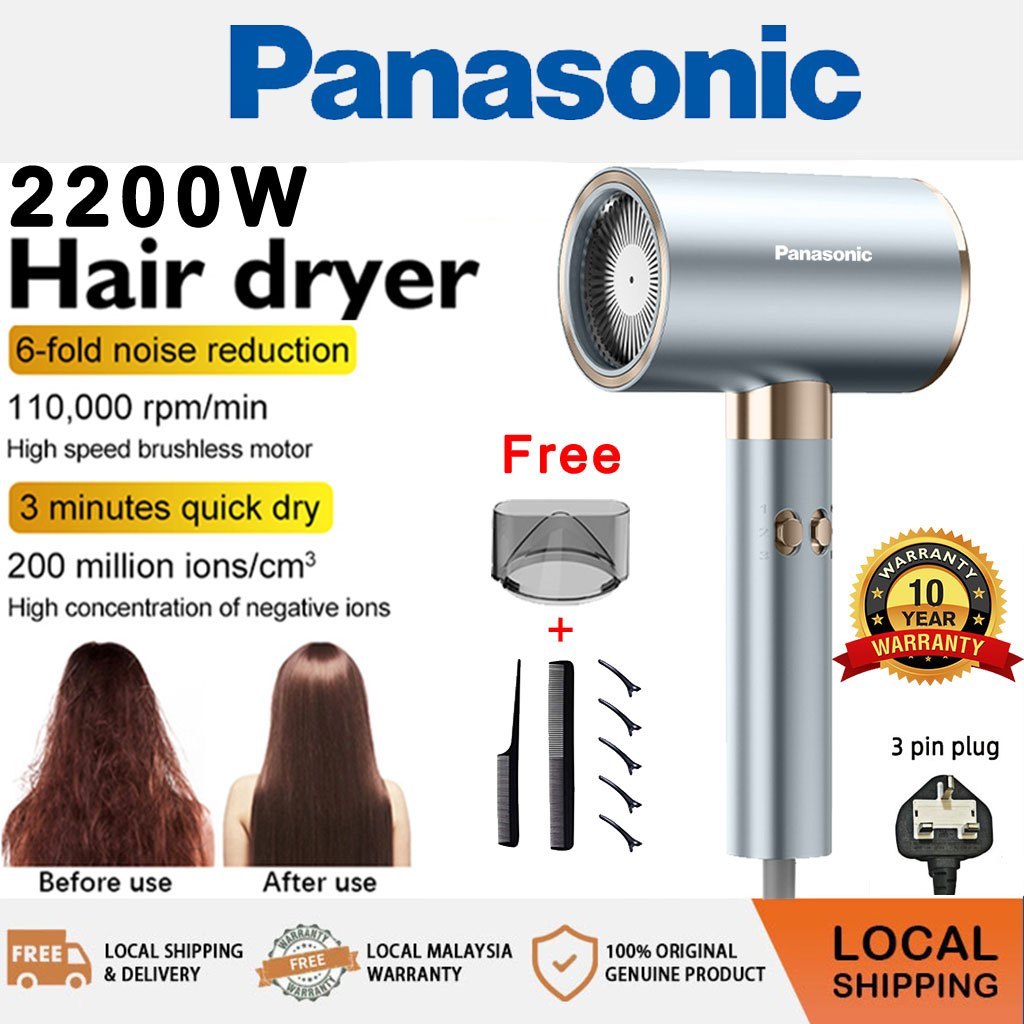 [10 Year Warranty] 100% authentic Panasonic Hair Dryer Super Fast Drying Hair Dryer (Negative Ion Hair Dryer Negative Ion)