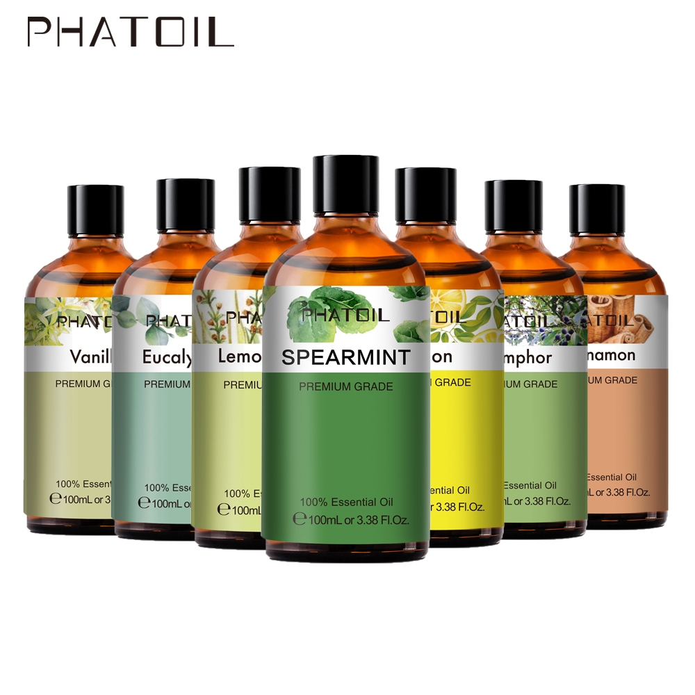 【BUY 3 GET ONE 10ML FREE】PHATOIL 100ML Eucalyptus Peppermint Lemongrass Natural Plant Extract Essential Oil Aromatherapy Humidifier Oils for Candle Soap Perfume Making Bergamot Vanilla Oregano Tea tree Sweet Orange Spearmint