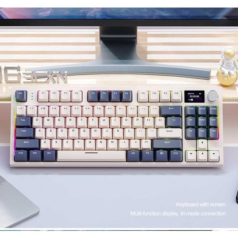 K86 Wireless RGB Tri-Mode Mechanical Keyboard,Gasket Structure,Hot Swap, Metal Knob, Drive Software,TFT Screen Computer Notebook Keyboard