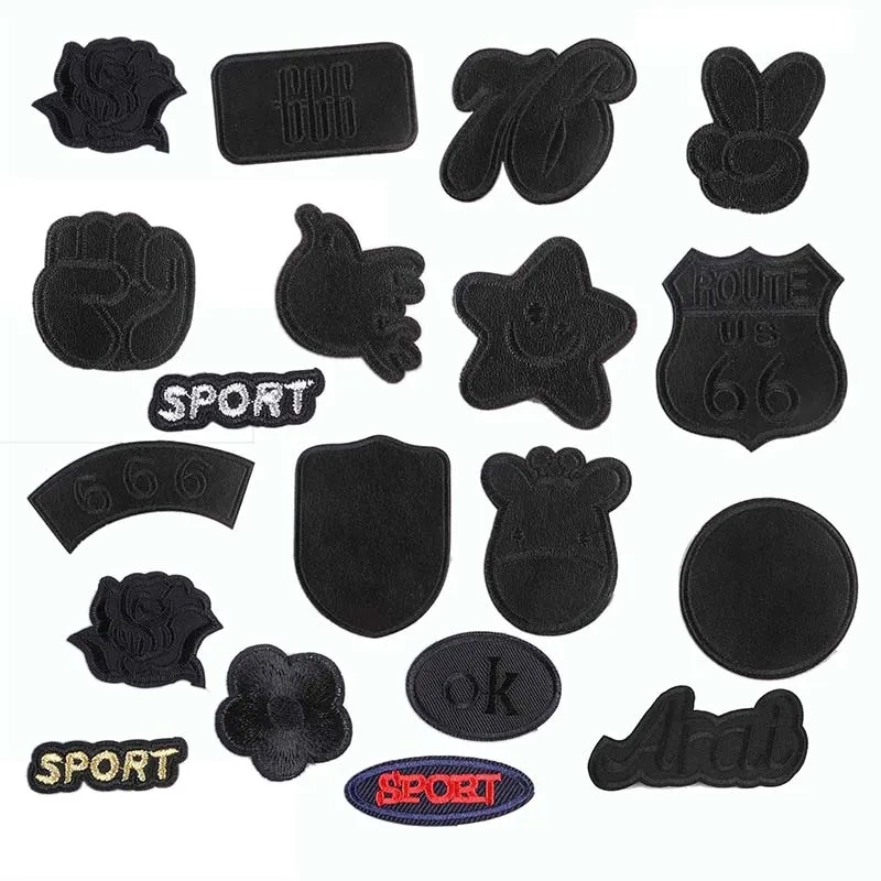 Black Leather Non-woven Fabric Alphabet Sticky Letter Self Adhesive Patches Clothing Emblem,Sport,666 Embroidery Applique Badges Diy Down Jacket And Leather Clothes