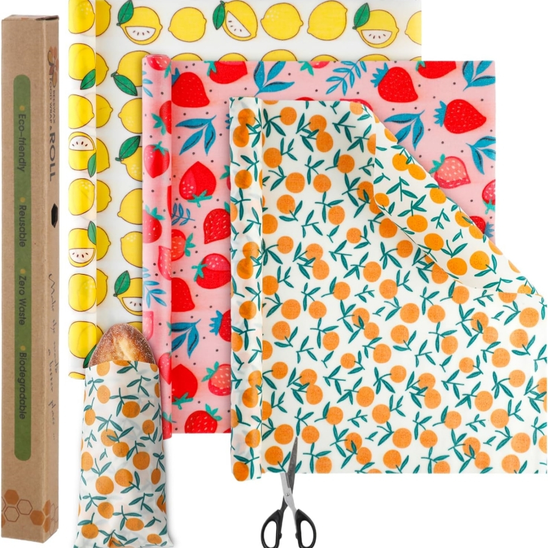 Beeswax Wrap Roll 33x100cm Reusable Beeswax Paper Roll Cling Wrap for Food Fruit Sandwich Organic Beeswax Food Wraps Sustainable Food Storage Container