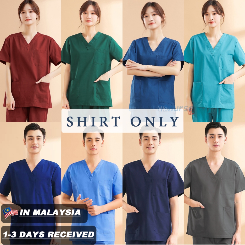 【MALAYSIA READY STOCK】DOCTOR‘S SCRUB MEDICAL SCRUB SUIT BAJU SCRUB NURSE TOP ONLY UNISEX