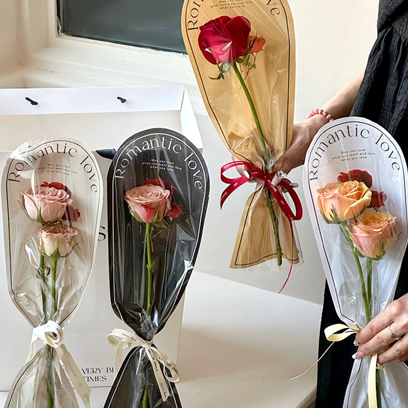 20pcs Plastic Flower Wrappers Packaging Bags Waterproof Bouquet Transparent Floral Valentine's Day Gift Bags