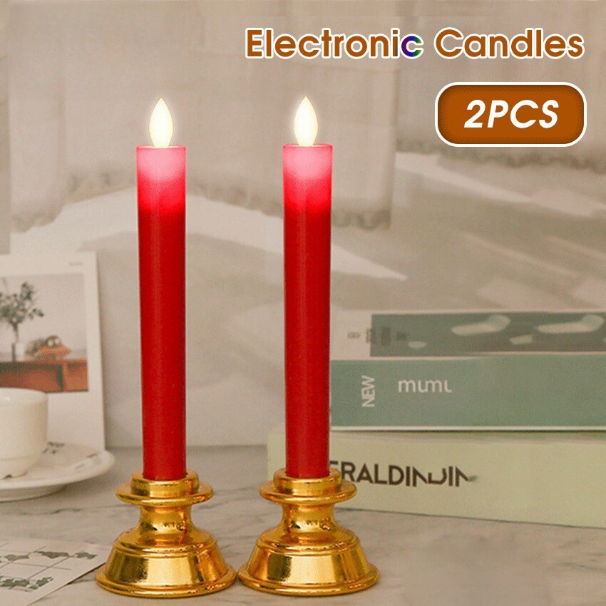 2PCS LED Electric Candle Lights Flameless Christmas Prayer Candle Lights Window Candle Lights Use Home Indoor Table Decoration Buddha Festival Celebration