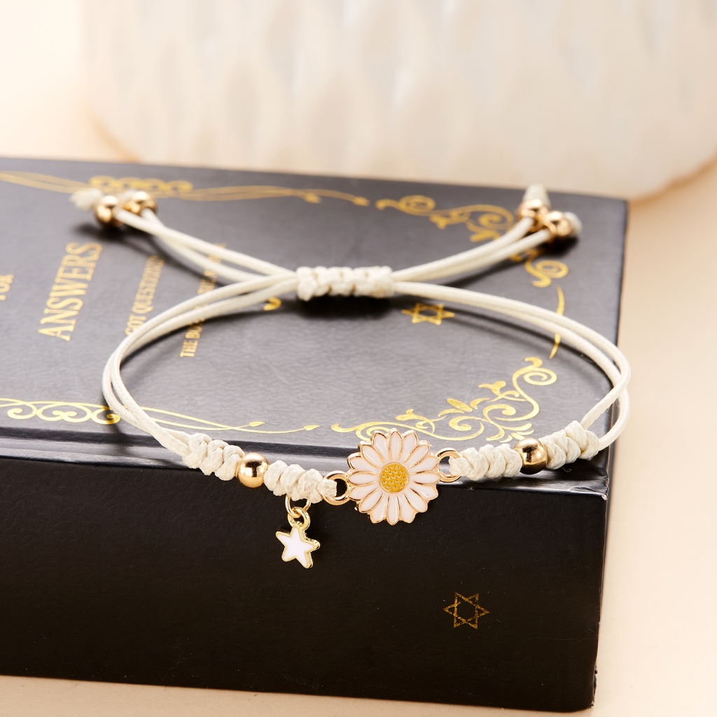 Fashion Handmade Braided Daisy Sunflower Flower Star Rope Bracelet Adjustable Bangle Women Men Lucky Jewelry Birthday Mother's Day Gifts
