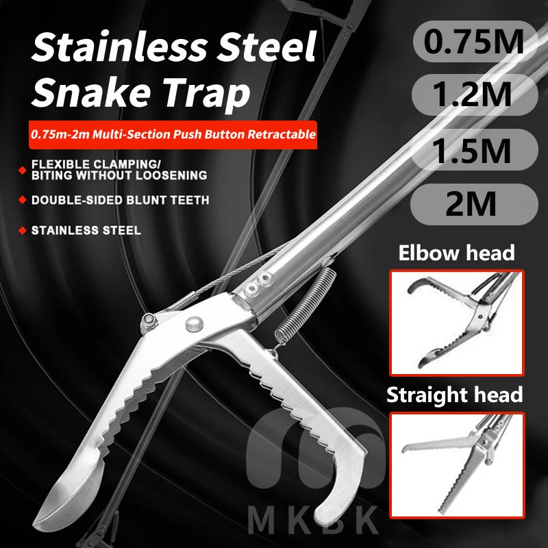 MKBK Stainless Snake Catcher Steel Helper Stick Garbage Picker Outdoor Pickup Long Trigger Grabber Rubbish Picker 2M/1.5M/1.2M/0.75M 可折叠不锈钢捕蛇钳 垃圾拾取器
