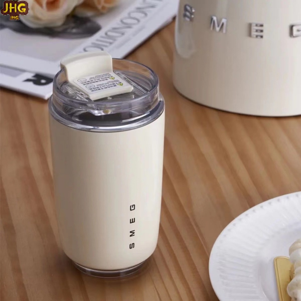 READY STOCK● 320ml SMEG Tumbler Milk White Portable Thermal Insulation Cold Coffee Direct Drinking Stainless Steel Accompanying Cup Vintage Thermos Coffee Mug Car Water Cup