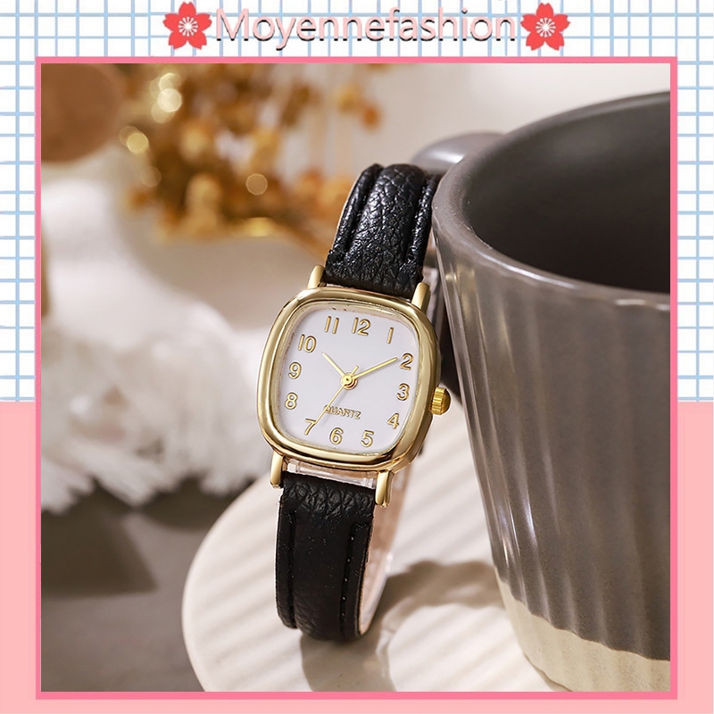 【READY STOCK AT MALAYSIA】2024 New Fashion Woemn Watch Korean Thin Belt Simple Square Dial Stylish Digital Watch Jam Tangan Perempuan
