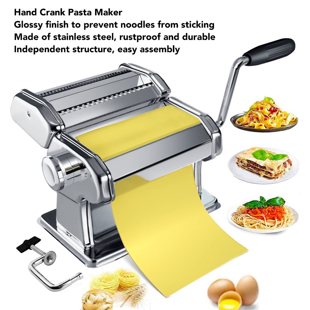 [LMC] Hand Crank Noodle Machine Stainless Steel Dough Roller Pasta Maker 7 Thickness Settings 0.5‑2.5mm