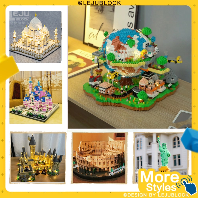 【LEJUBLOCK】World famous architecture building blocks nano block Taj Mahal Jigsaw puzzle Eiffel tower Basil Church Disney castle New Swan Stone Castle U.S. White House model Mosque toys for kids birthday gift for boyfriend Masjid Negara mainan