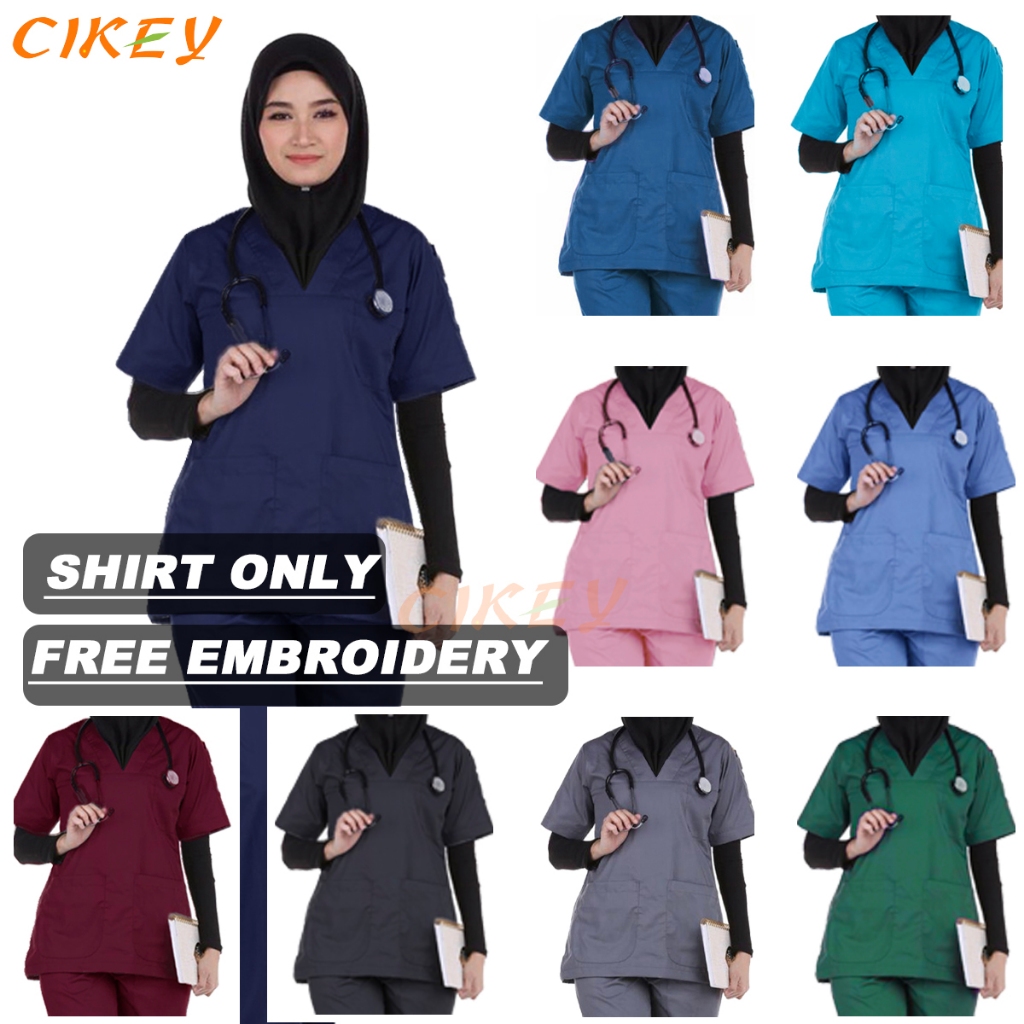 READY STOCK Doctor‘s Scrub Baju Scrub MEDICAL SCRUB SUIT TOP ONLY - WOMEN CUTTING