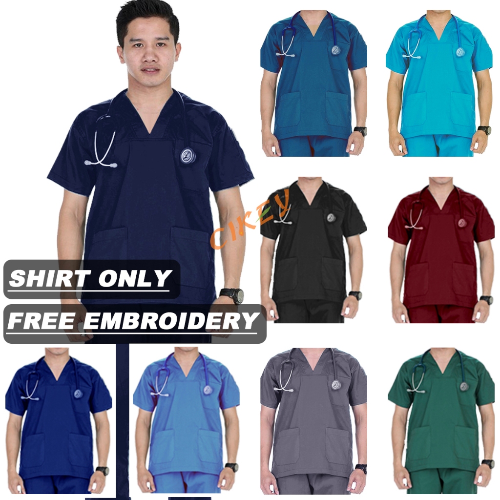 【READY STOCK】Doctor‘s Scrub Baju Scrub MEDICAL SCRUB SUIT TOP ONLY - MEN CUTTING