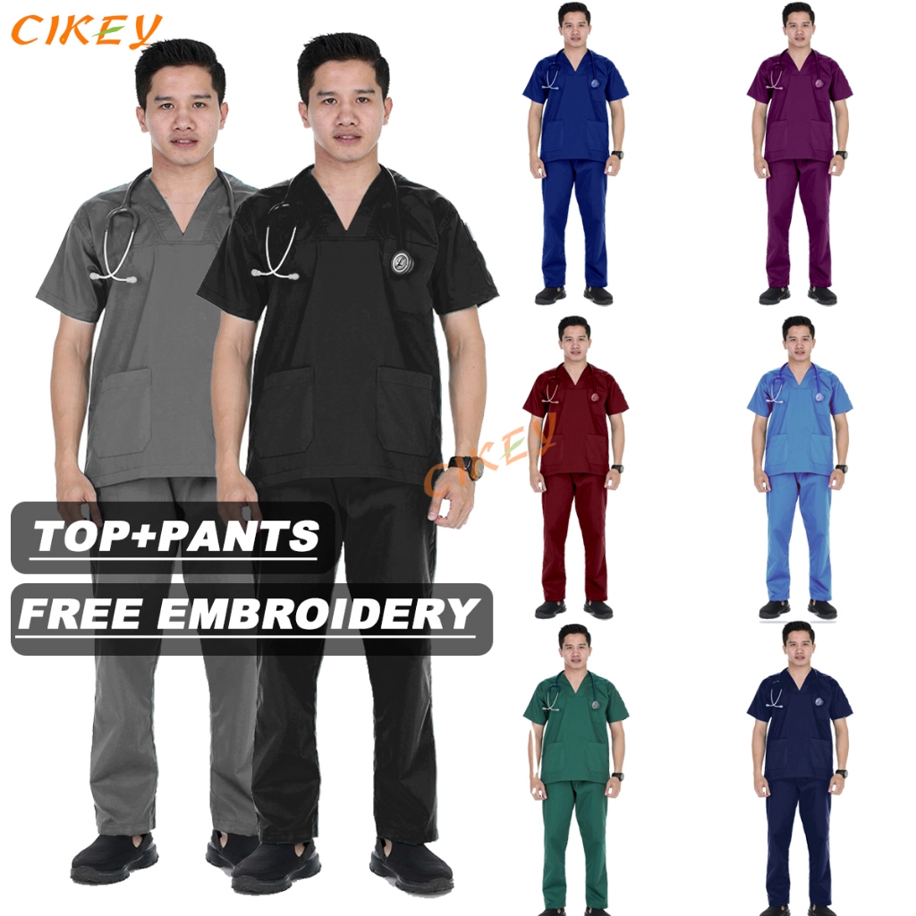 READY STOCK BAJU SCRUB MEDICAL SCRUB SUIT DOCTOR 'S SCRUB FOR MAN & WOMEN / TOP+PANTS