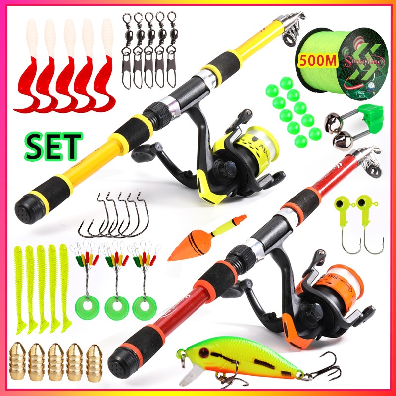 Sougayilang Spinning Telescopic Fishing Rod & Size 500 5.2:1 Gear Ratio Spinning Fishing Reel With Full Fishing Accessories (1.8M/6ft)