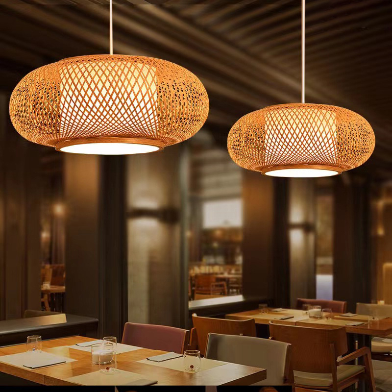 Rattan Chandelier Handwoven Bamboo Pendant Light Droplights Japanese Retro Rustic Tatami Led Hanging Lamp Pendant Lamp