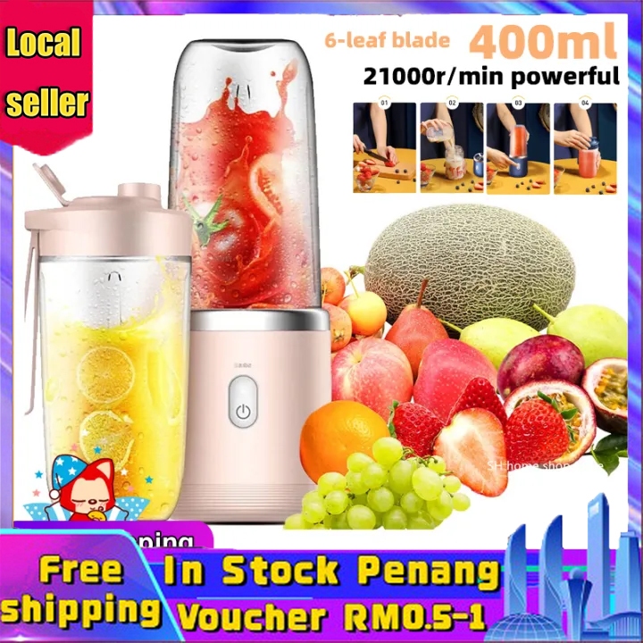 (Stock in Malaysia) 400ml Electric fruit juicer blender juice mixer mini Wireless Portable household USB Charging 6 Blade extra gift juice cup 榨汁机