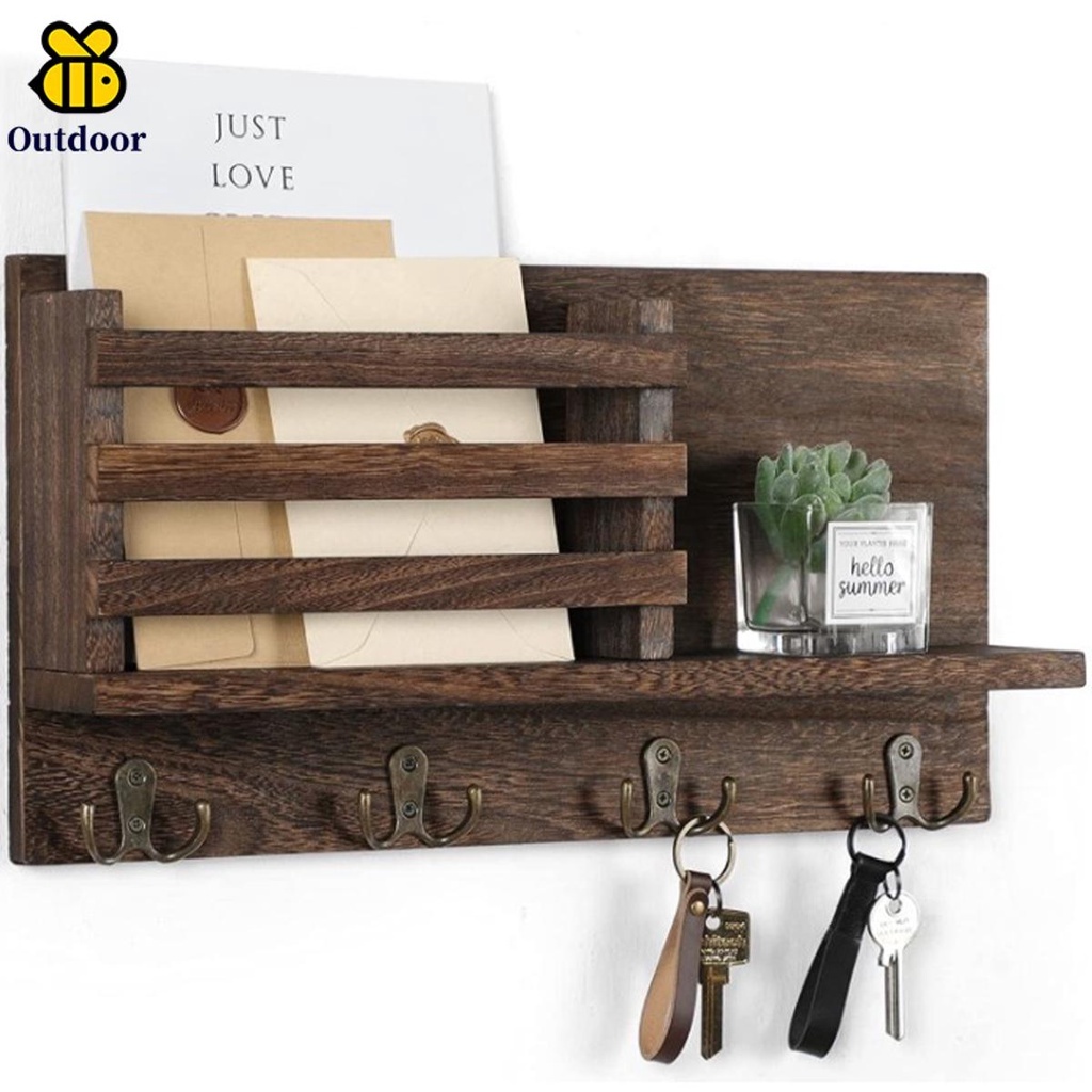 Key Holder for Wall with Shelf Rustic Entryway Mail Organizer Wall Mount with Hooks and Mail Holder Key Holder Shelf Mail Organizer Wall Mount Key Holder with Shelf