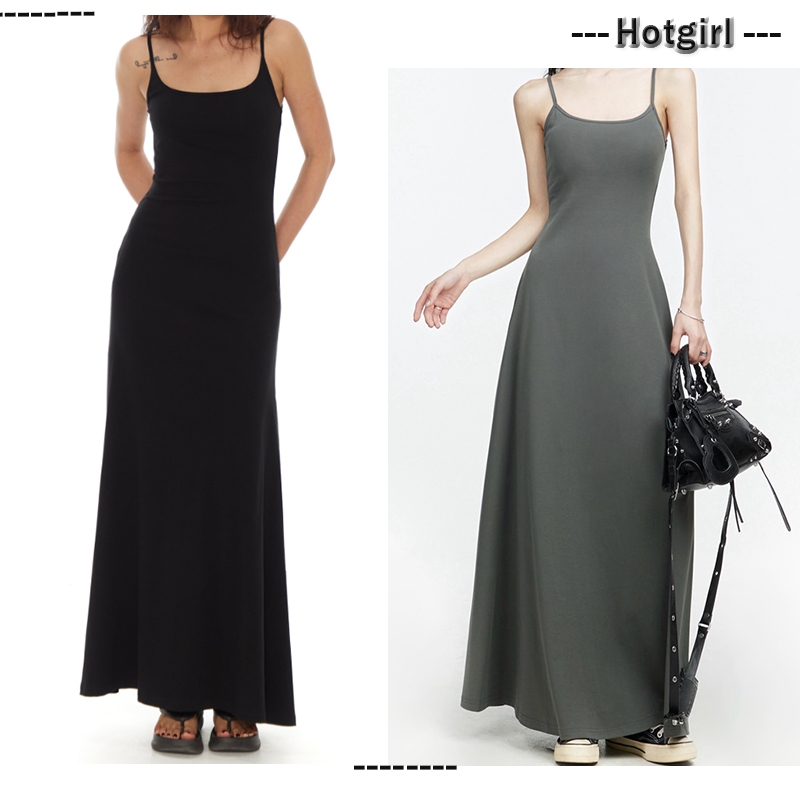【READY STOCK AT Johor】 Hotgirl⭐Women's Black Suspender Long Dress Slim Fit Style