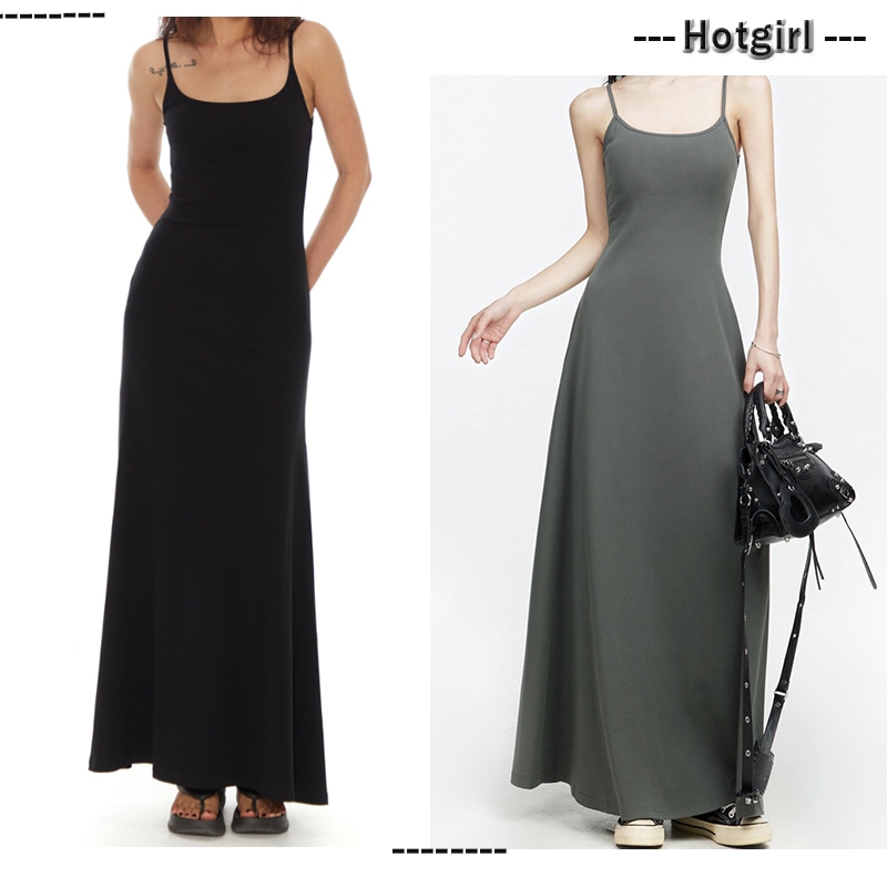 【READY STOCK AT PERAK】 Hotgirl⭐Women's Black Suspender Long Dress Slim Fit Style