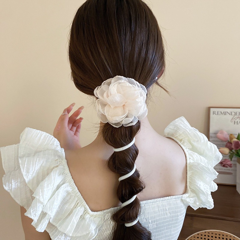Mesh flower hair rope Korean fashion ponytail hair rope sweet girly elastic hair accessories