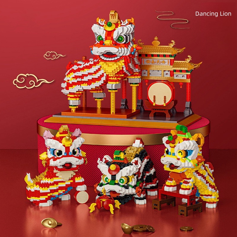 [DULARY] Lion Dance building blocks Christmas Gift 中国风舞狮乐高Lucky Fortune Cute Lion Dance Classic China Assembly Toy Children New Year Gift Toys Spring Festival