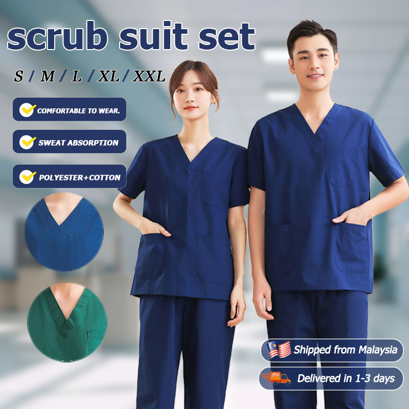 Scrub Suit Baju Scrub Medical Doctor‘s Scrub Medical Surgical Scrub Suit Set Nnuse TOP+PANTS
