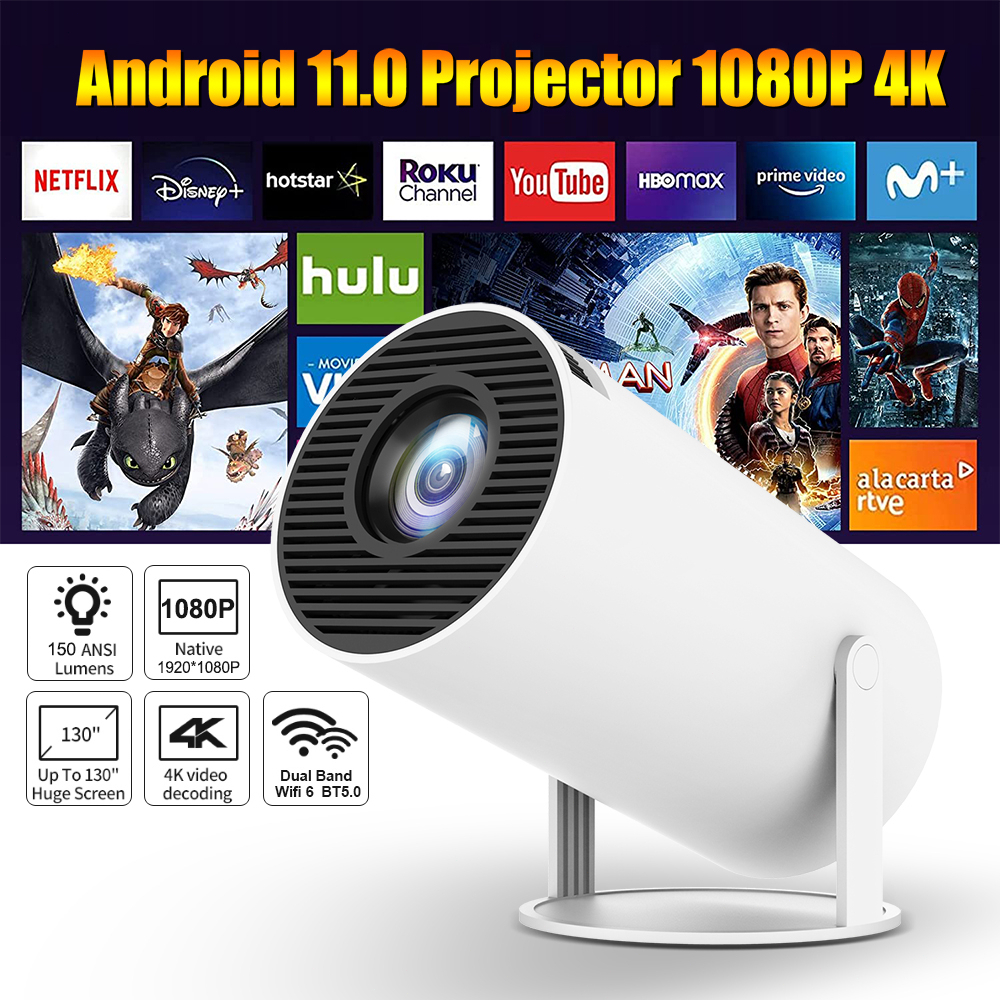 HY300 Android 11.0 4K Projector 2.4G/5G Wifi BT 8000 lumens Home Theater Cinema portable min projector