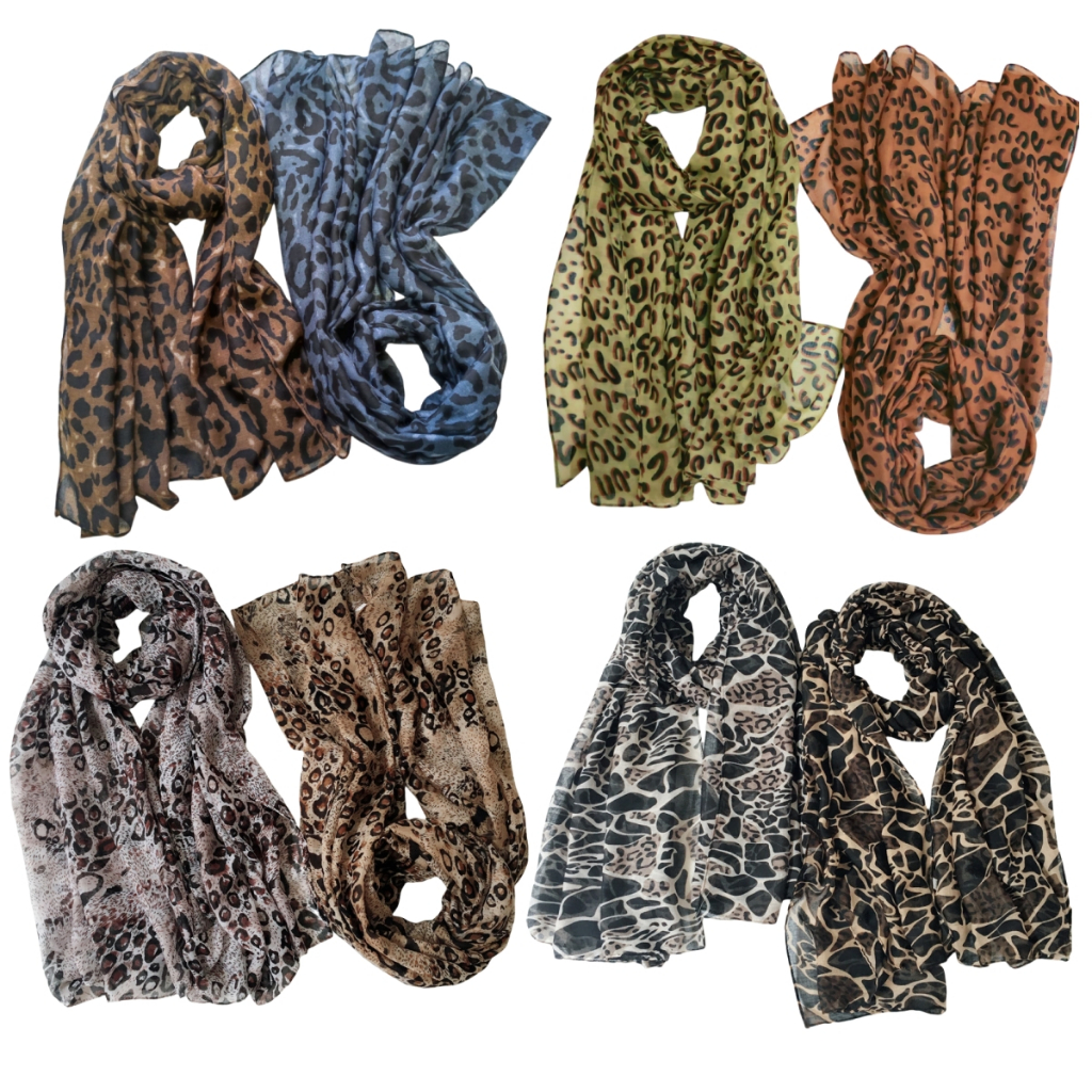 Klasik Leopard/Tiger/Cheetah Cotton Linen Printed Voile Shawl
