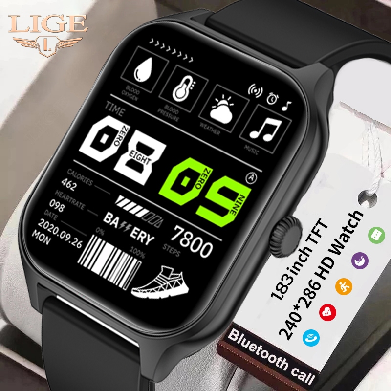 LIGE New Smart Watch Women 1.83 inch HD Screen Bluetooth Call Smart Bracelet Men Health Monitor Sport Waterproof Women Smartwatch