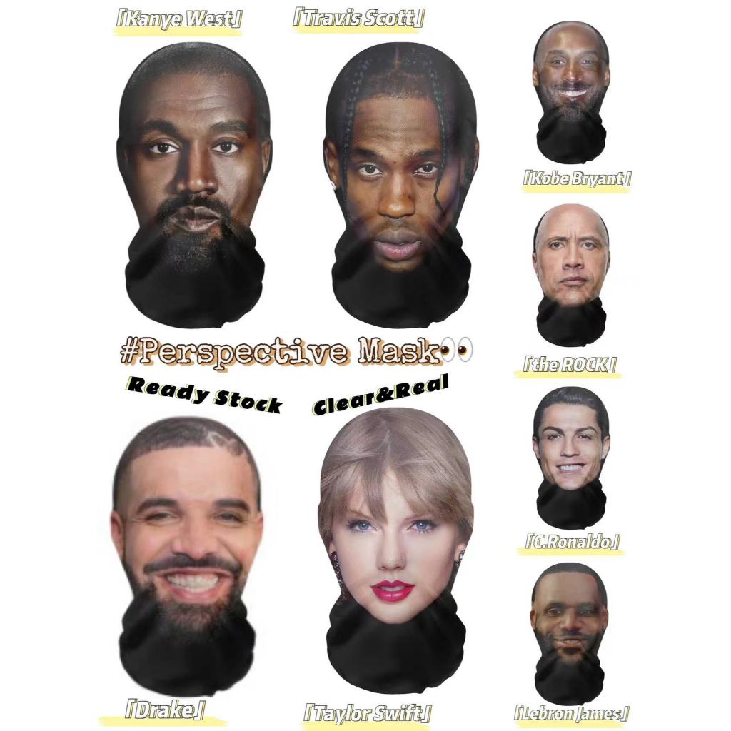 Perspective Series - 3D Facial Full Face Mask Simulation Headgear for Fans Funny Balaclava Cosplay Face Cover Kanye Taylor Swift Travis Scott