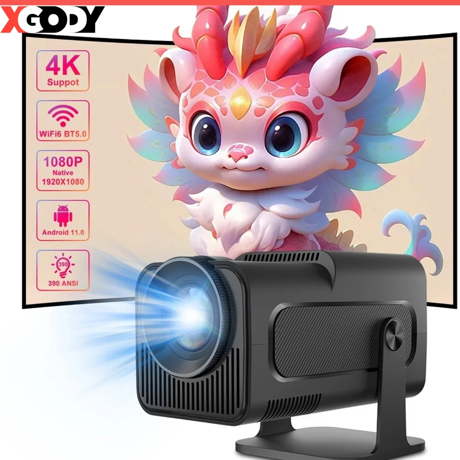 XGODY Portable Mini Projector HY320 Android 11 4K Smart Projector 10000 Lumens HD Dual Band WiFi 6 Mirror Screen and BT5.0  Home Theater Outdoor